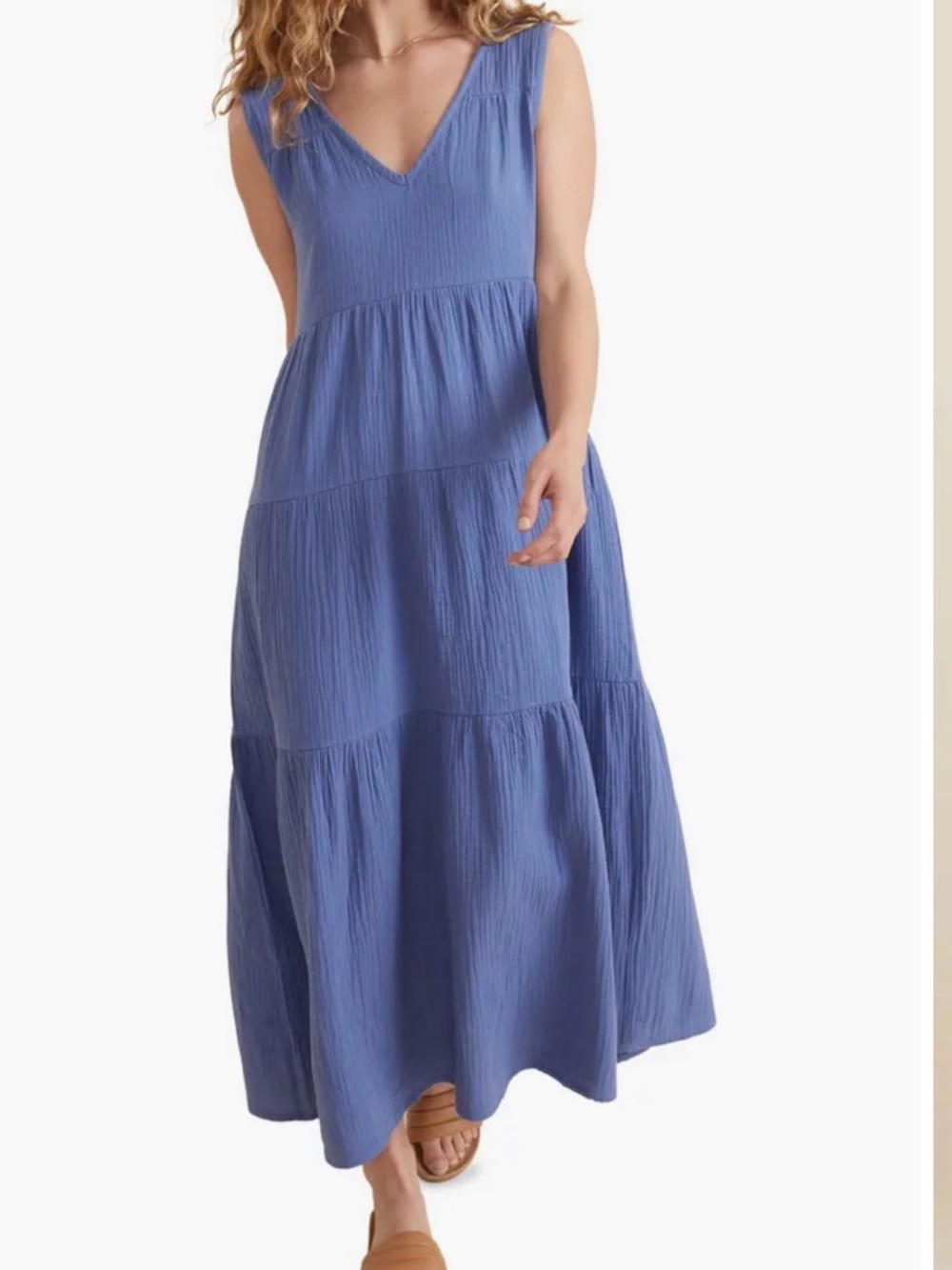 Marine Layer Corinne Periwinkle Tiered V-Neck Maxi Dress size XL